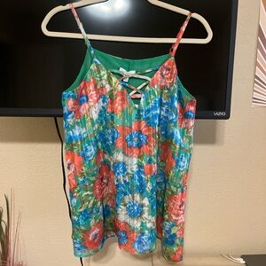Floral Crisscross Cami Tank Top - Green Multicolor